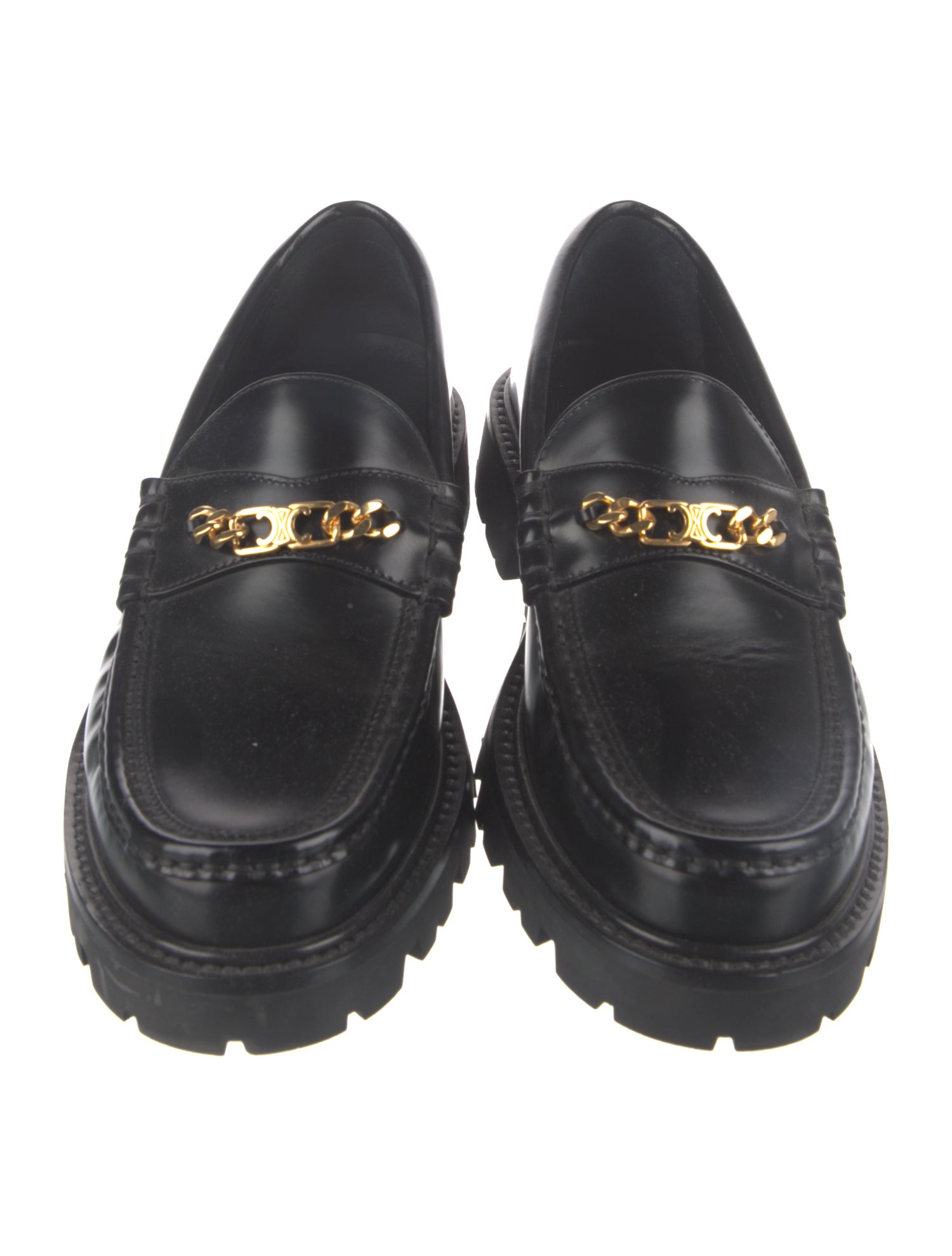 Celine Leather Chain-Link Accents Moccasins